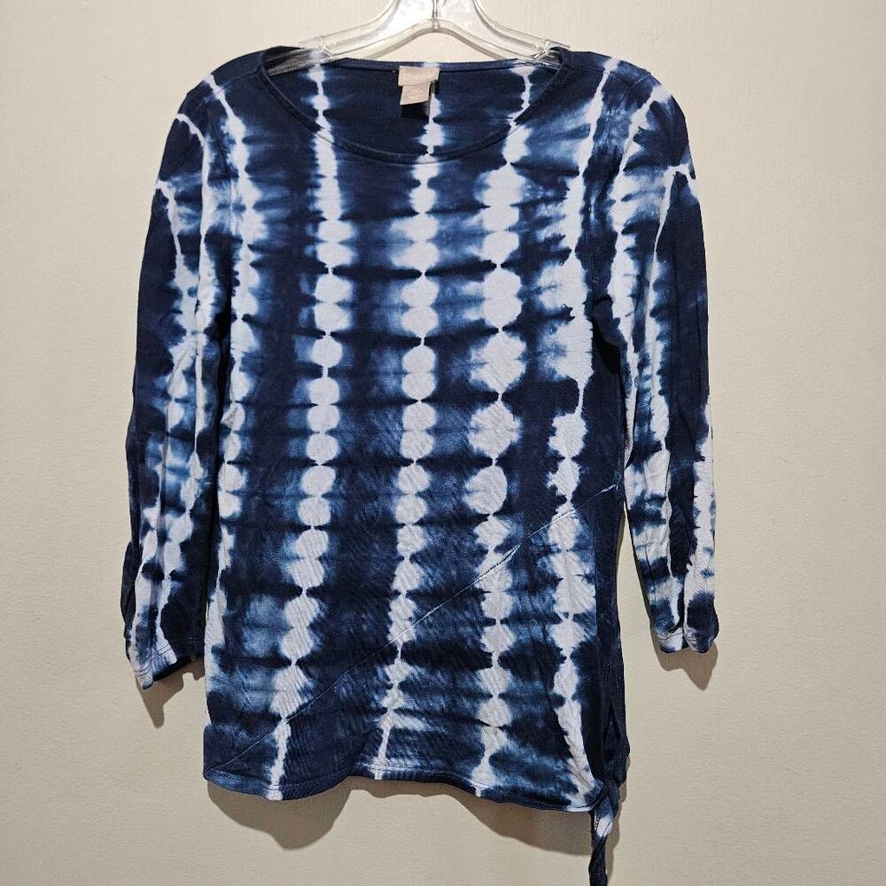 CHICO'S Top - White Navy Tie Dye, Size 0
